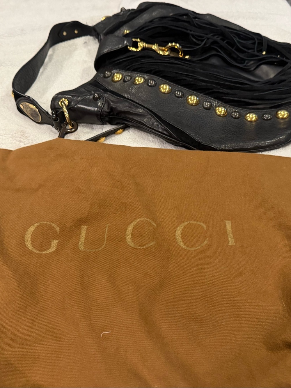 Gucci Black Fringe Large Babouska Bag with Gold Studs - Picture 6 of 11